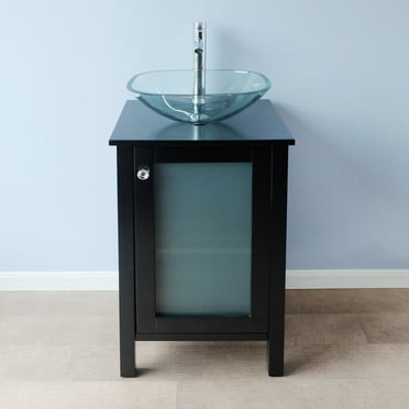 20" Bathroom Vanity Stand Cabinet with Square Glass Vessel Sink Set