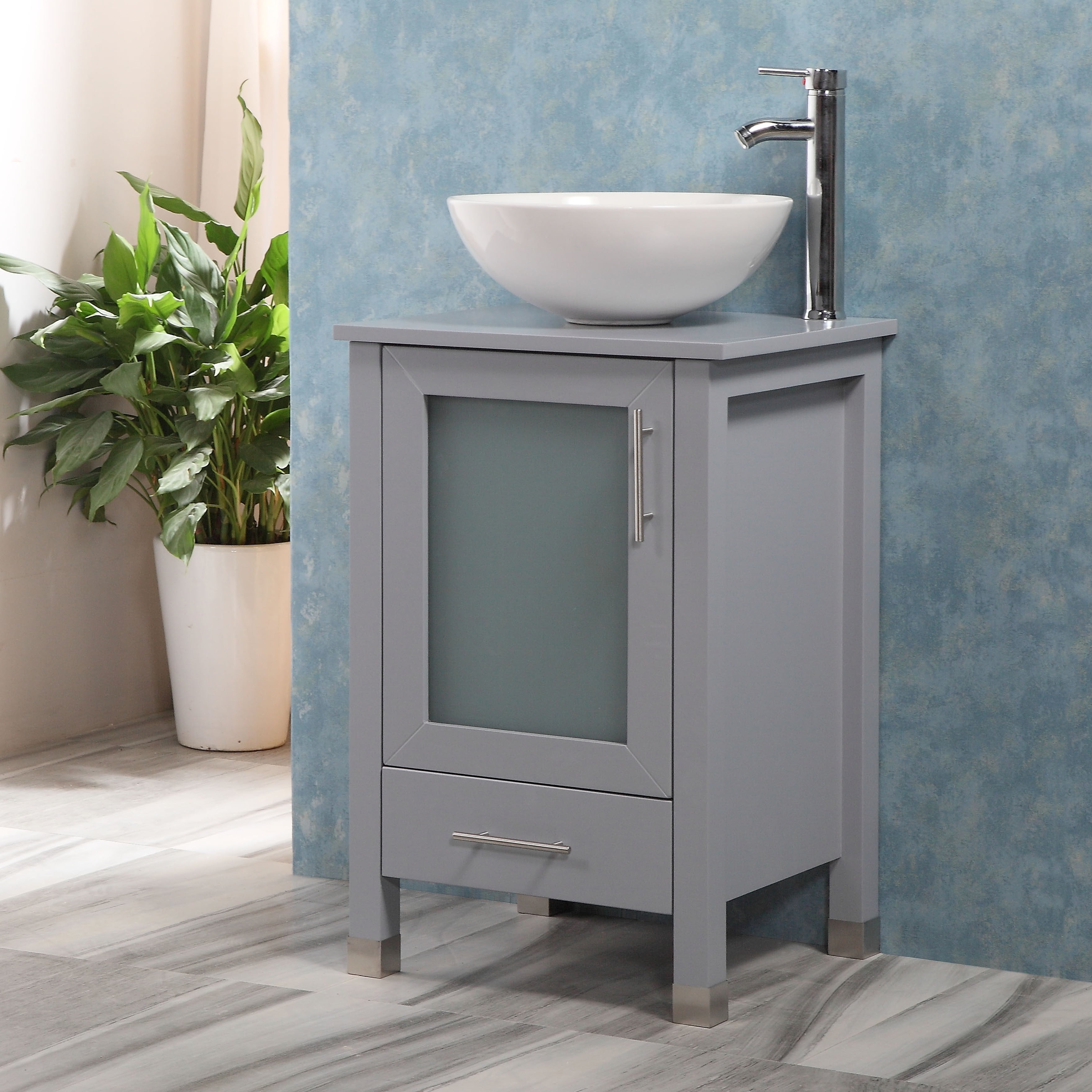 20" Bathroom Vanity Stand Cabinet with White Ceramic Vessel Sink Set ...