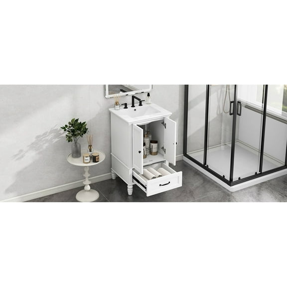 20" Bathroom Vanity With Ceramic Sink, White Cabinet, Two Doors And A Drawer, Rust- Hardware, Assembly Required Board Lasts For Years