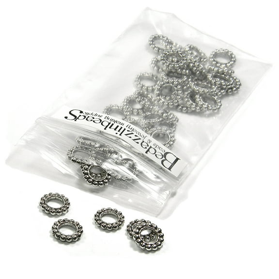 20 BdBeads Big Plated Pewter Beaded Rondelle 9mm x 2mm Round Spacer Beads with Large 4.6mm Hole (Antique Silver)