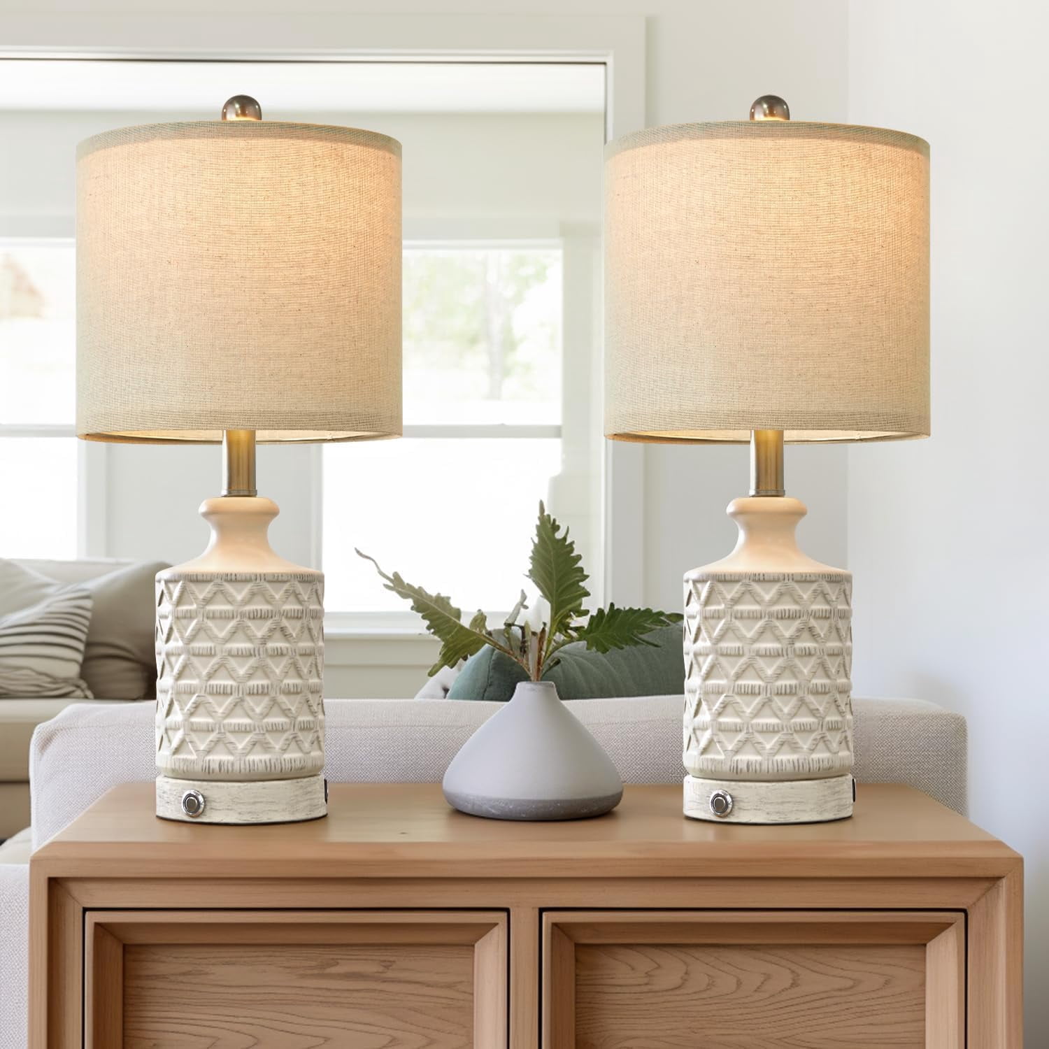 20" Bedroom Lamps Set of 2, 3 Way Dimmable Farmhouse Table Lamps ...