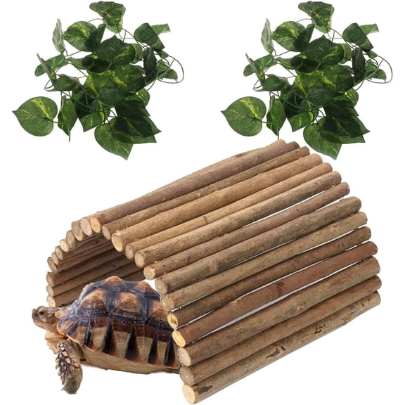 20" Bendable Wooden Reptile Bridge, Terrarium Climbing Ladder Cave w/Vines for Pets