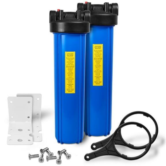 20" Big Blue Housing for Whole House Water Filtration System, 1 Brass Port, Mounting Hardware (2 pack)