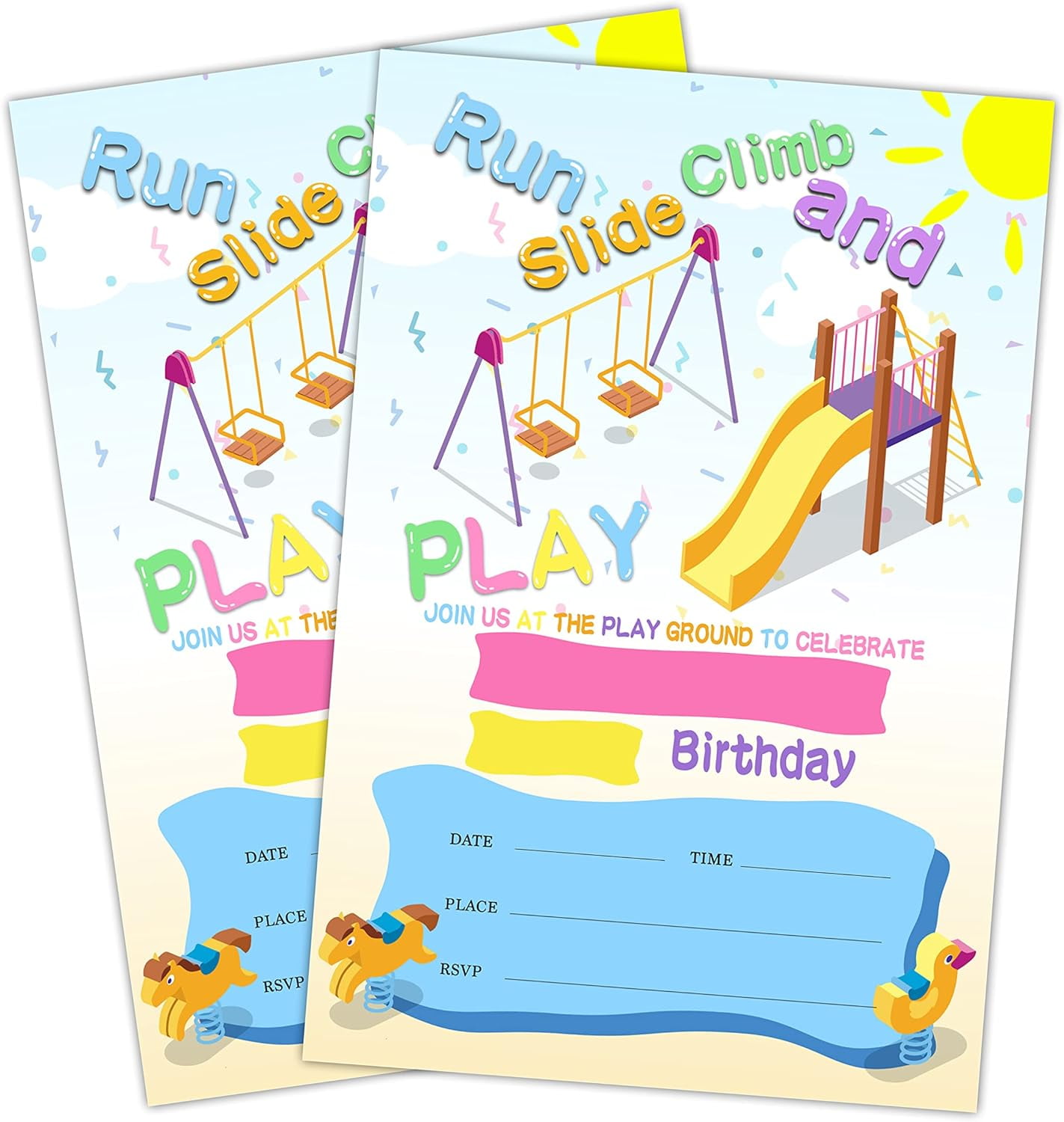 20 Birthday Invitation Cards with Envelopes Playground Birthday Party