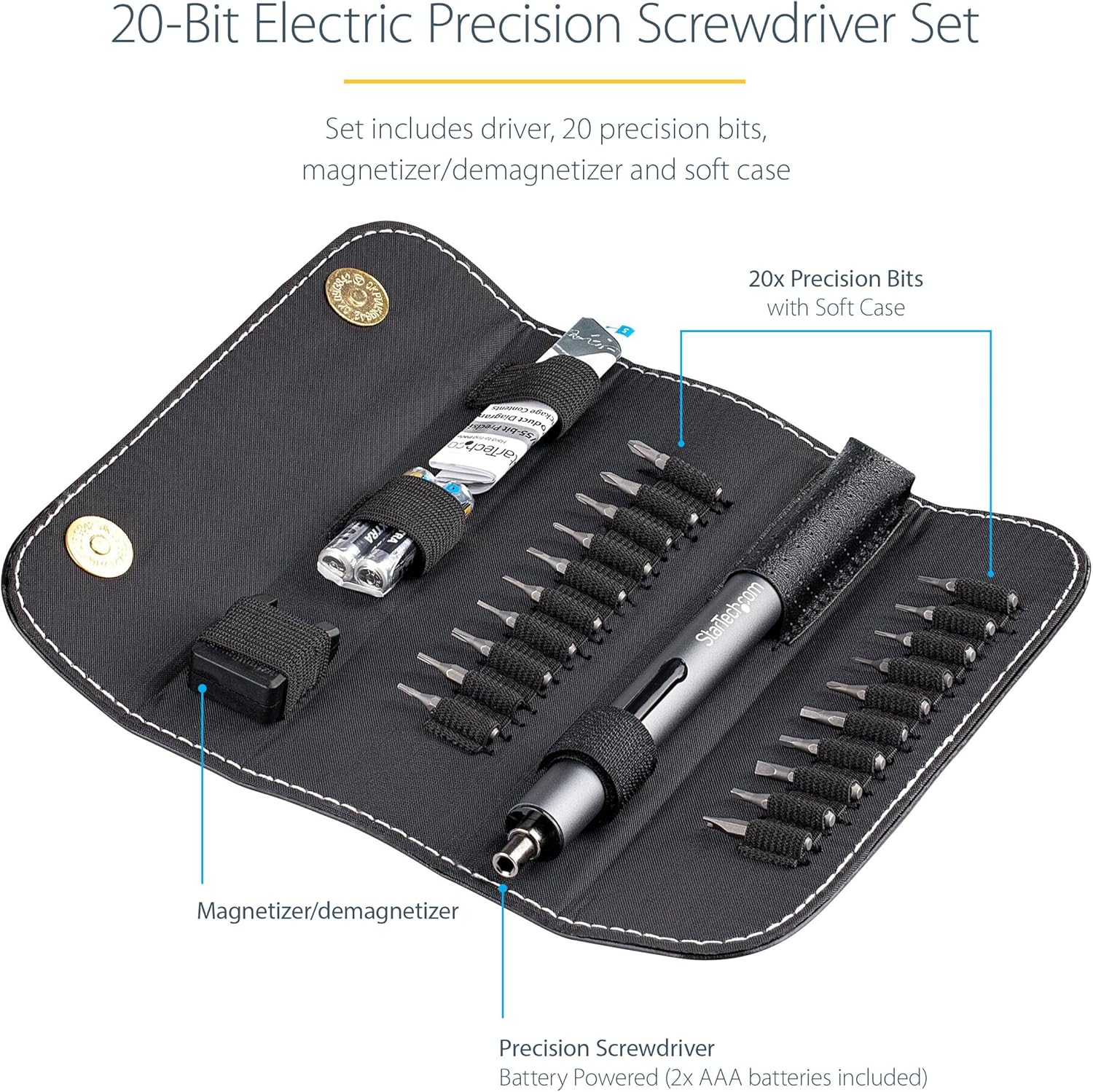 Removable Bit Driver Kit 20-Bit Electric Precision Screwdriver Set - Portable Battery Powered ...