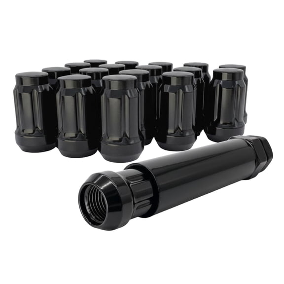 20 Black 1/2 Wheel Lock Tuner Lug Nuts - 6 Spline - 1.38 Inch Tall - with Key - Fits Many Jeep, CJ6, CJ7, Buick, Chevy, Dodge, Ford, Mercury
