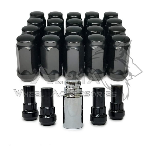 20 Black Acorn Lug Nuts + 4 Wheel Locks M14x1.5 For Chevy Silverado Sierra 1500
