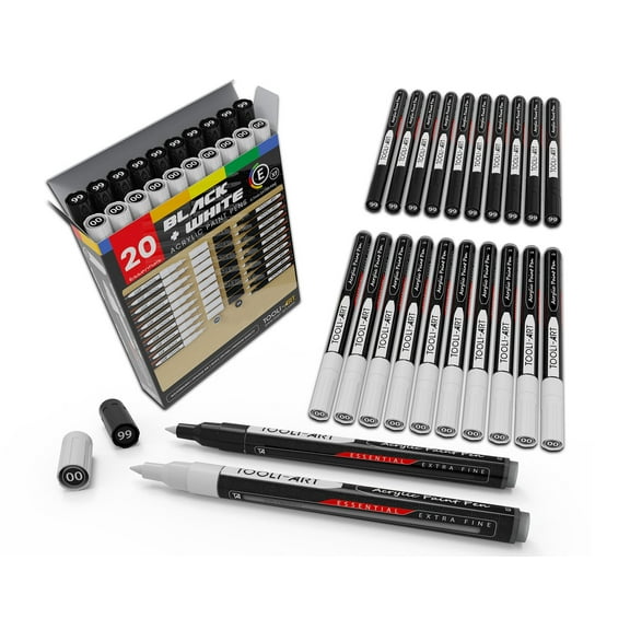 20 Black And White Acrylic Paint Markers Paint Pens Set 0.7mm (0.7mm EXTRA FINE)