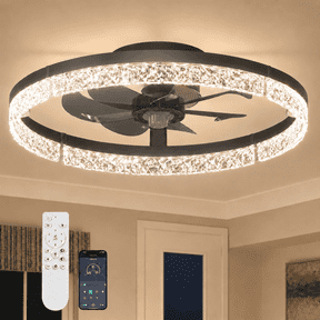 AIDEL 20" Ceiling Fan with Light, Flush Mount Low Profile, Smart App & Remote Control, Reversible DC Motor, Dimmable LED, Black