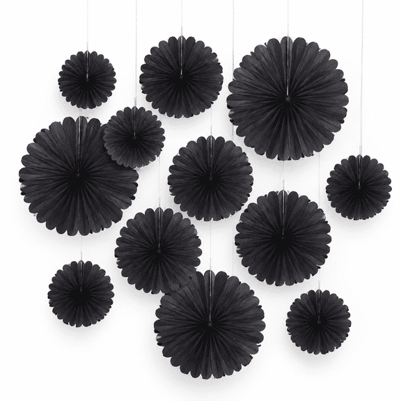20 Black Hanging Paper Round Fans For Weddings Birthdays Easter Showers Classroom Events