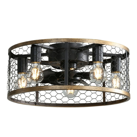 20" Black Industrial Ceiling Fan - Remote Control Flush Mount Fan with Reversible Motor