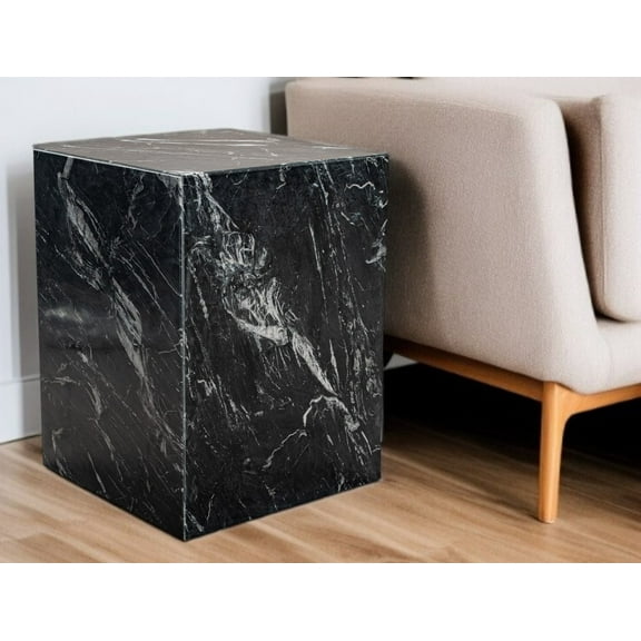 20" Black Marble Square Block End Table