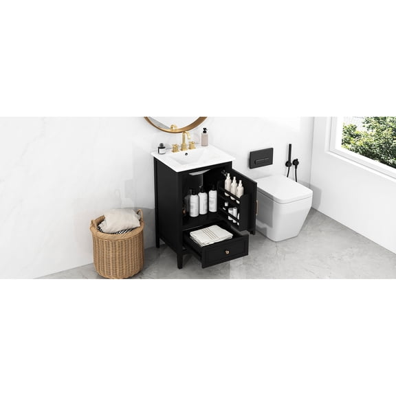 20" Black Rectangular - Ample Storage with Cabinet and Drawer - Bathroom Use - Keep Essentials Dust - Free