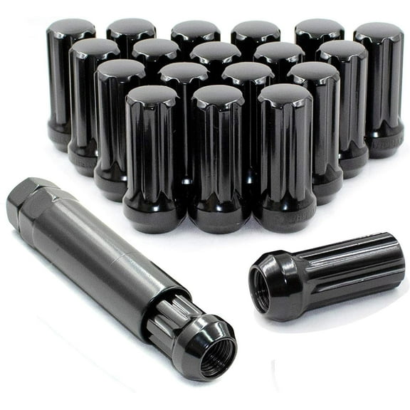 20 Black Spline Lug Nuts 14x1.5 Compatible with Jeep Wrangler Gladiator Grand Cherokee +Key