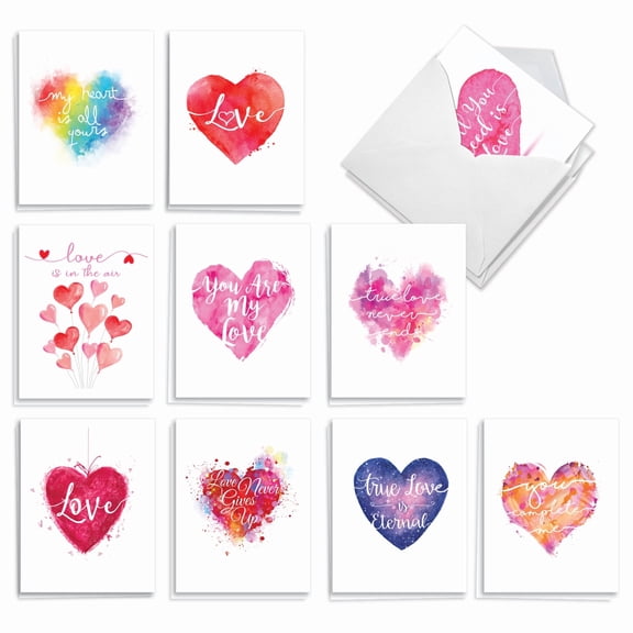 The Best Card Company 20 Assorted Blank All Occasions Notes Bulk Pack Set 4x5.12 w/ Envelopes, 10x2 Designs, For Men, Women, Line Heart AM3182OCB-B2x10