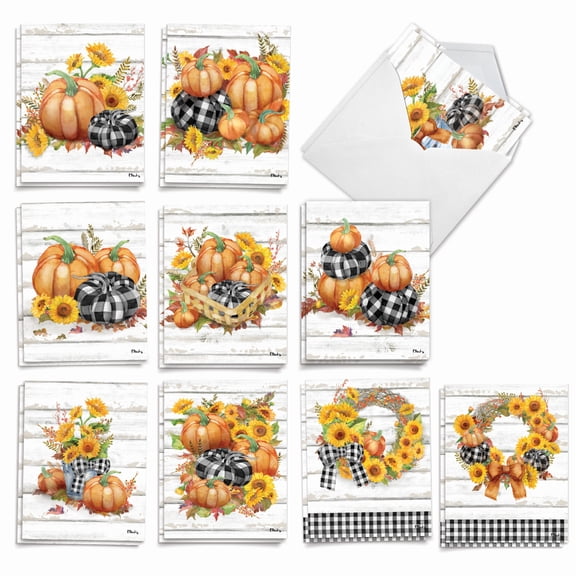 20 Halloween Note Cards with Envelopes (4" x 5.12") - Rustic Fall Halloween (10 Designs, 2 Each) AM3373HWG-B2x10