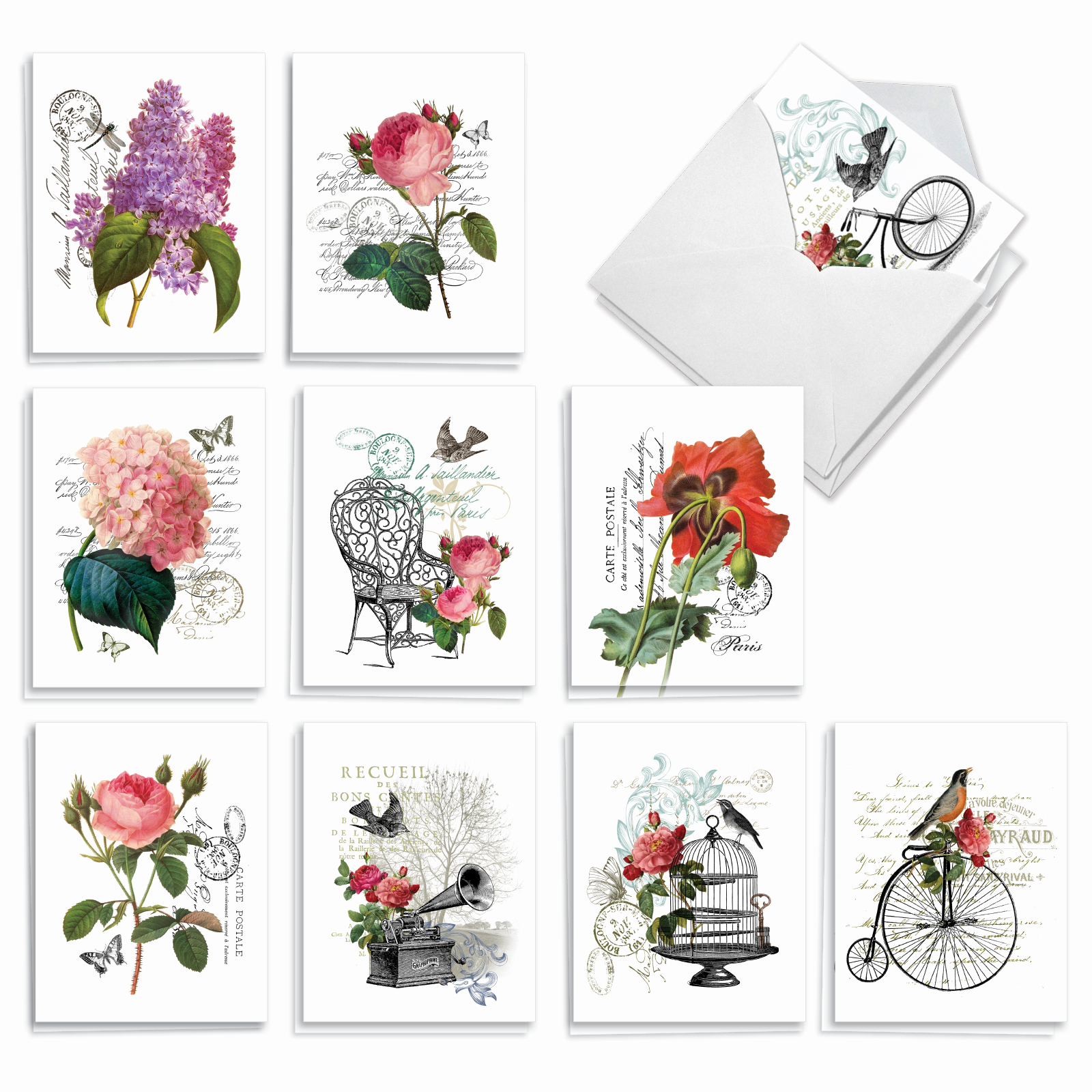 20 Blank All Occasion Note Cards with Envelopes (4" x 5.12") - Vintage