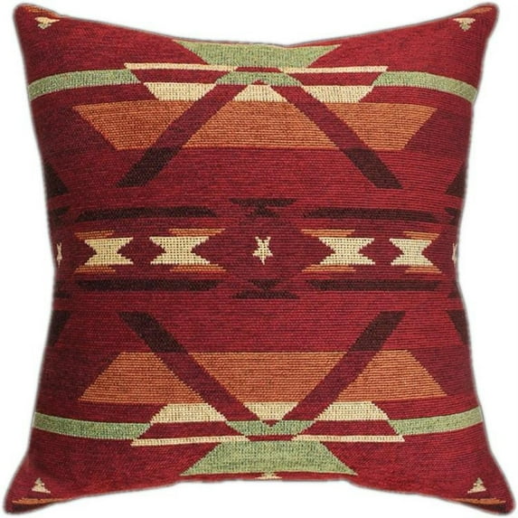 20" Blood Red and Dark Brown Geometric Designed Square Throw Pillow