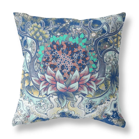 20â€ Blue Aqua Flower Bloom Suede Throw Pillow