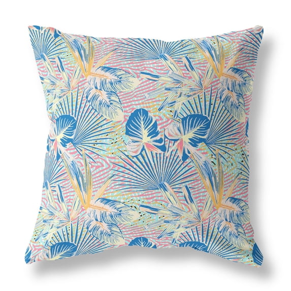 20†Blue Pink Tropical Indoor Outdoor Throw Pillow