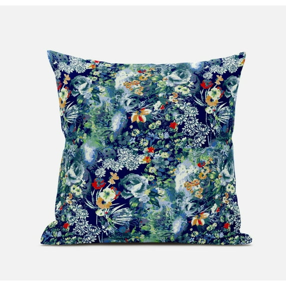 20" Blue Turquoise Springtime Zippered Suede Throw Pillow