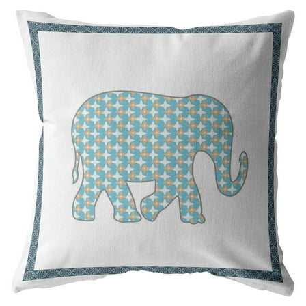 20â€ Blue White Elephant Boho Suede Throw Pillow