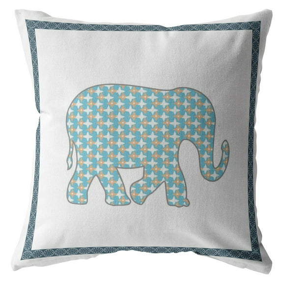 20â€ Blue White Elephant Boho Suede Throw Pillow