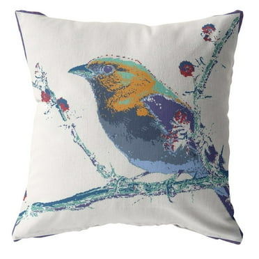 20â€ Blue White Robin Suede Throw Pillow