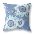 thumbnail image 1 of 20" Blue White Sunflower Indoor Outdoor Zippered Throw Pillow, 1 of 4