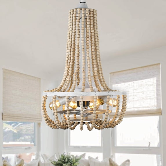 20" Bohemian Wooden Beads Ceiling Fan with Remote Control and Light Kit, 3 Speed Reversible Chandelier