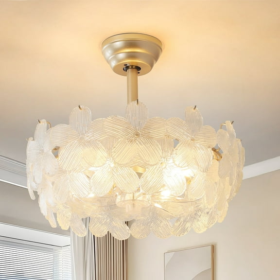 20" Boho Rattan Caged Ceiling Fan with Light, Gold Flush Mount Ceiling Fan with Light Remote Control with 6 Speeds for Bedroom, Living Room, Nursery