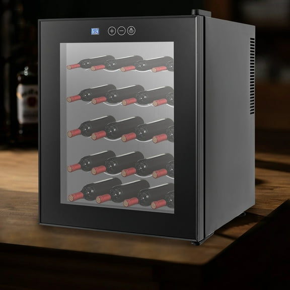 20-Bottle Wine Refrigerator 55W Low Noise, Air-Circulation Frost-Free Tech, 60%-70% Humidity, Removable Shelves; Black Cold-Rolled Sheet Body, Corded Electric 110V for Office/Club