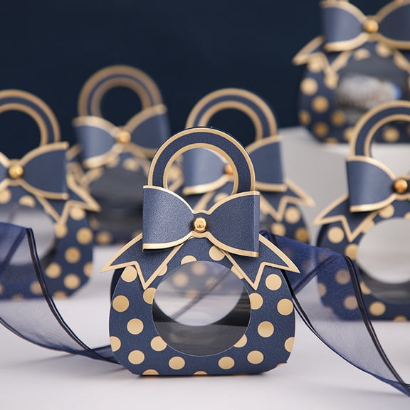 20 Boxes Candy Box Party Favor with Round Handle 4.5 x 3 x 2.5" Inch in Navy Blue