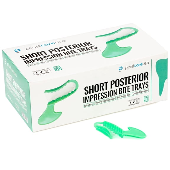 20 Boxes of 50 Short Posterior Disposable Impression Bite Trays for Teeth Molds (Green)