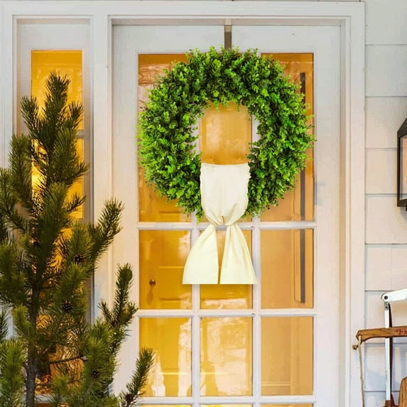 20" Boxwood Wreaths Front Door Artificial Spring Wreath,Wreaths for Front Door,Farmhouse Wedding Green Year Round Indoor Outdoor for Summer Wreath St Patricks Day Decorations - Silk Scarf