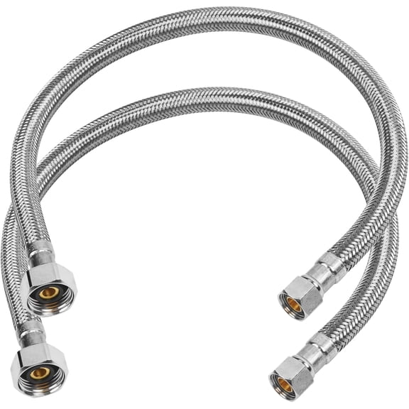 20" Braided Faucet Supply Line, 3/8" Comp x 1/2" FIP Stainless Steel Braided Flexible Faucet Hose Connector for Kitchen Sink, Brass Nut, 2 Pack