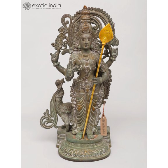 20" Brass Standing Lord Murugan (Karttikeya) - The God of War, Victory, and Wisdom