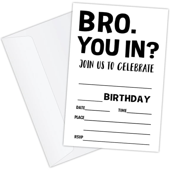 20 Bro You're Invited Boys Birthday Party Invitations with Envelopes Birthday Party Invitation Invite Cards for Teen Tween Boy, Boys Birthday Party Invites Simple Design Invitation Cards -JK3