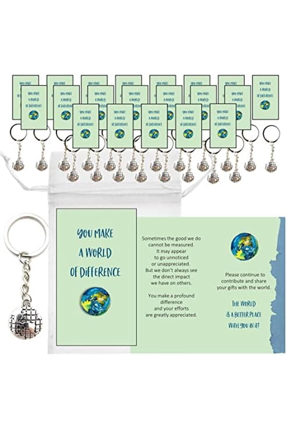 - 20 Bulk Gifts - You Make A World of Difference - Staff Employee Appreciation 3.5x2in Cards & Keepsake Gifts - 60pcs - Silver World Keychains$$Office