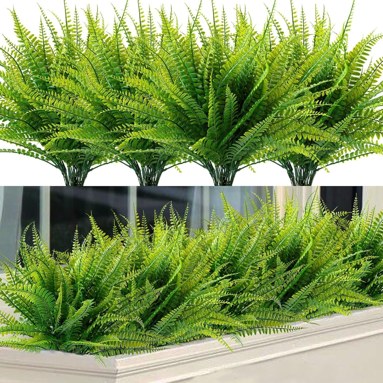 20 Bundles Artificial Boston Ferns Flowers for Outdoor Indoor, Faux Flower with Eucalyptus Leaves Fake Plants Greenery, Garden Home Decor