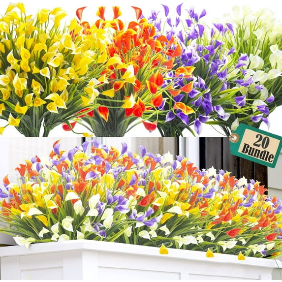 20 Bundles Artificial Calla Lily Flower Plants Outdoor Decoration (Mix)
