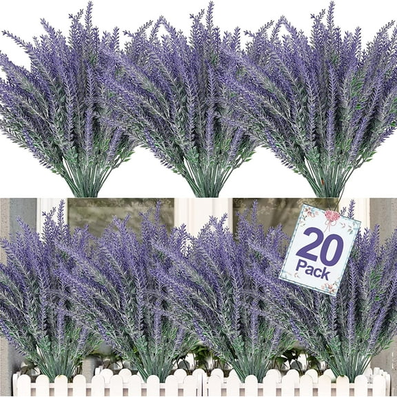 20 Bundles Artificial Fall Flowers Outdoor Fall Decor Artificial Lavender Fake Plastic Plants UV Resistant Faux Plants Flowers Fall Autumn Thanksgiving Decorations Indoor Home Garden(Orange)