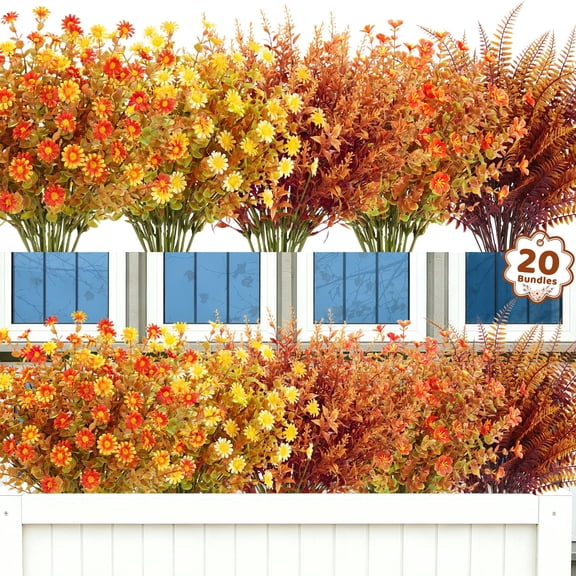 Scidweet Artificial Fall Flowers for Outdoors, 20 Bundles Autumn Mix Fake Silk Flowers Faux Plants Fall Decorations for Indoor Home Yard Garden Thanksgiving Decor