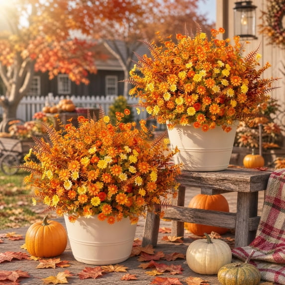Scidweet Artificial Fall Flowers for Outdoors, 20 Bundles Autumn Mix Fake Silk Flowers Faux Plants Fall Decorations for Indoor Home Yard Garden Thanksgiving Decor