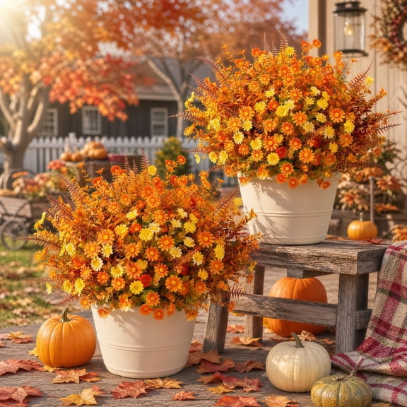 Scidweet Artificial Fall Flowers for Outdoors, 20 Bundles Autumn Mix Fake Silk Flowers Faux Plants Fall Decorations for Indoor Home Yard Garden Thanksgiving Decor