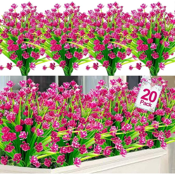 20 Bundles Artificial Flowers for Outdoor Decoration, Fall Decoration UV Resistant Faux Outdoor Plastic Greenery Shrubs Plants Fake Flowers Home Garden Fall Decor(Orange Red)