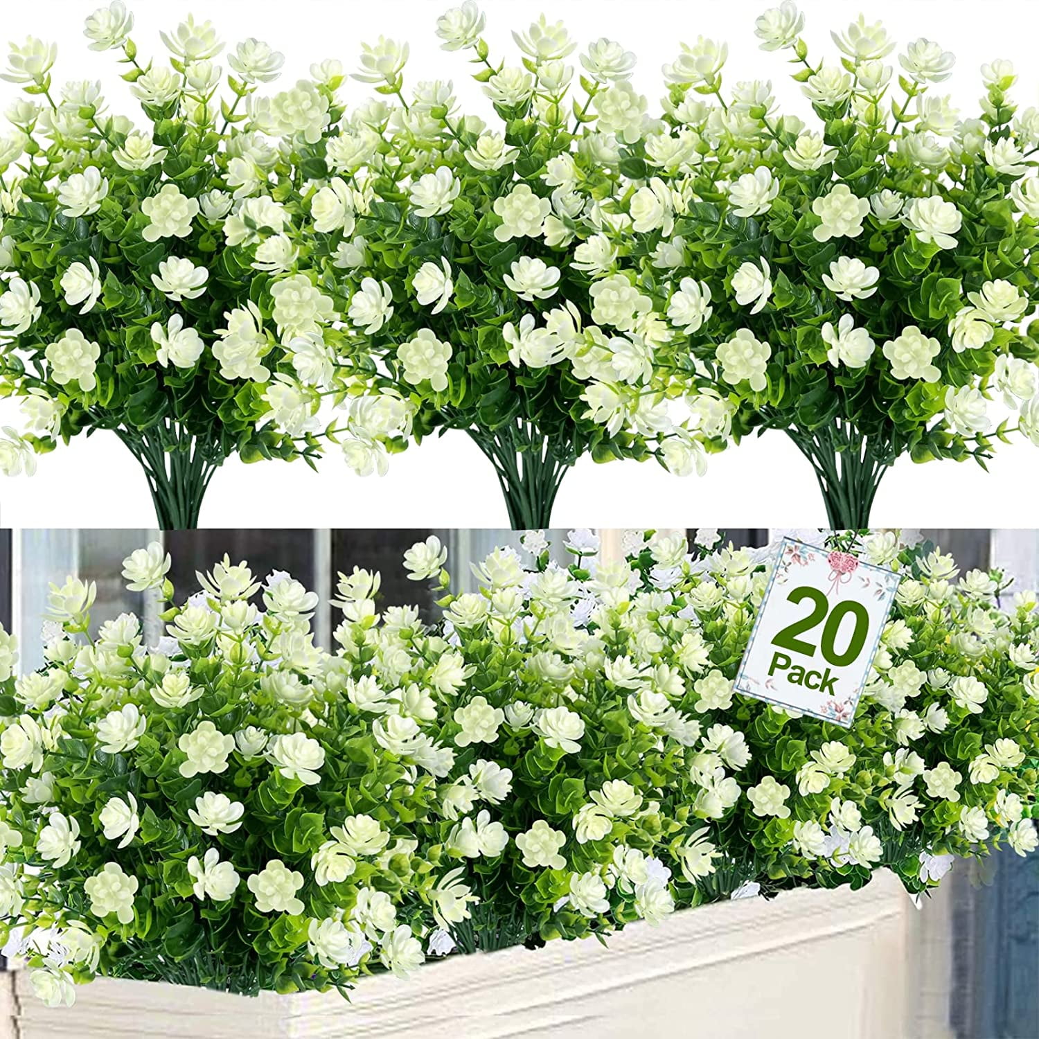 20 Bundles Artificial Flowers for Outdoor Decoration, Fall Decoration UV Resistant Faux Outdoor Plastic Greenery Shrubs Plants Fake Flowers Home Garden Fall Decor(Orange Red)