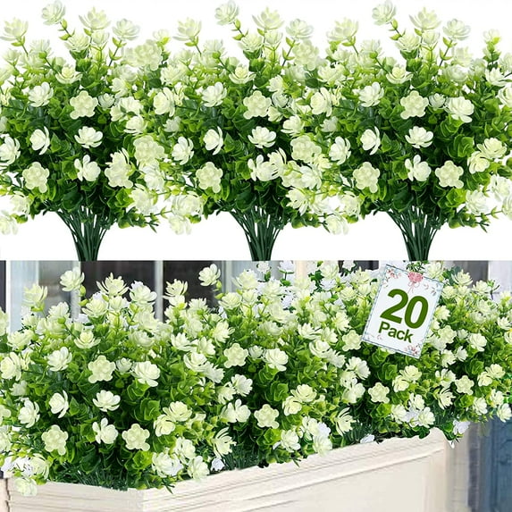 20 Bundles Artificial Flowers for Outdoor Decoration, Fall Decoration UV Resistant Faux Outdoor Plastic Greenery Shrubs Plants Fake Flowers Home Garden Fall Decor(Orange Red)