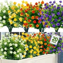20 Bundles Artificial Flowers for Outdoor Decoration, Fall Decoration UV Resistant Faux Outdoor Plastic Greenery Shrubs Plants Fake Flowers Home Garden Fall Decor(Orange Red)