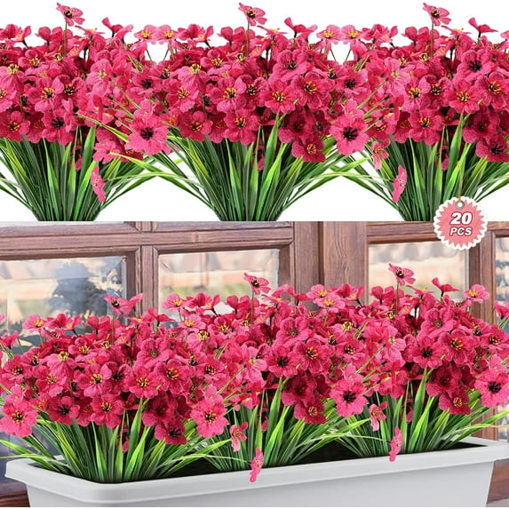 20 Bundles Artificial Flowers Outdoor Fake Flowers UV Resistant No Fade Boxwood Faux Plastic Shrubs Plants for Window Box Wedding Indoor Outside Hanging Planter Decoration (Yellow)
